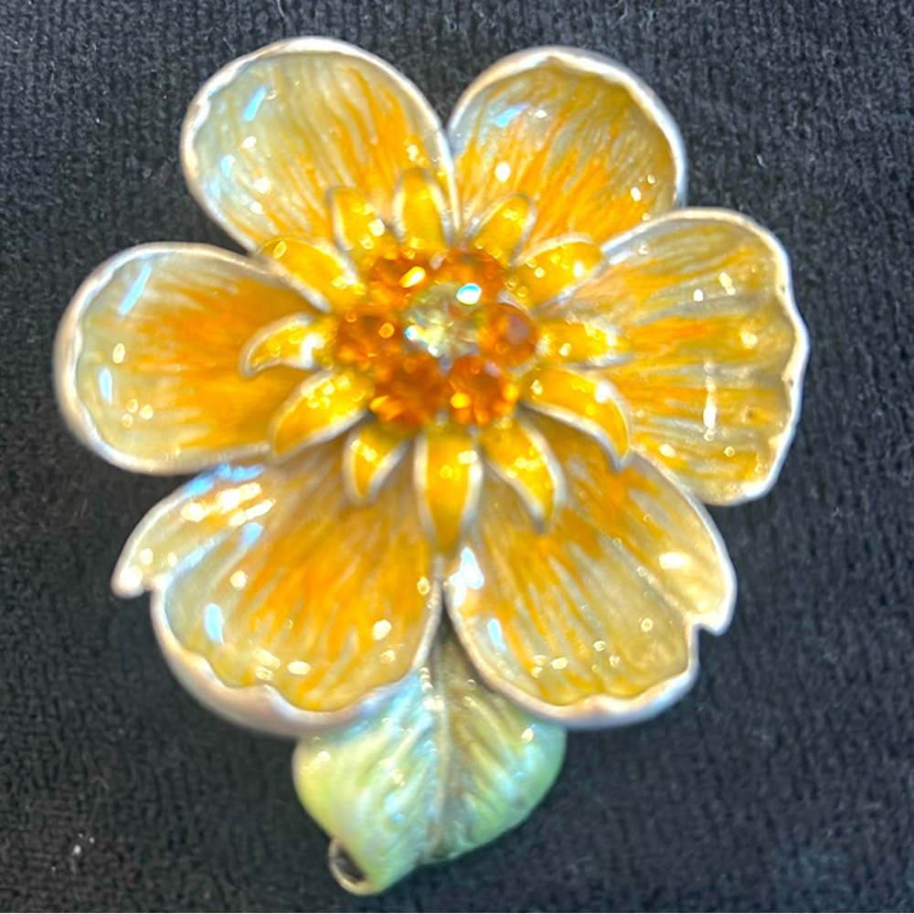 Vintage Estate Enamel Flower Brooch, Boutique